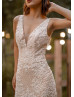 Luxury Ivory Beaded Lace Sequined Tulle Wedding Dress With Nude Lining